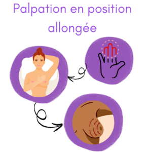 Schéma femme auto-palpation sein position allongée