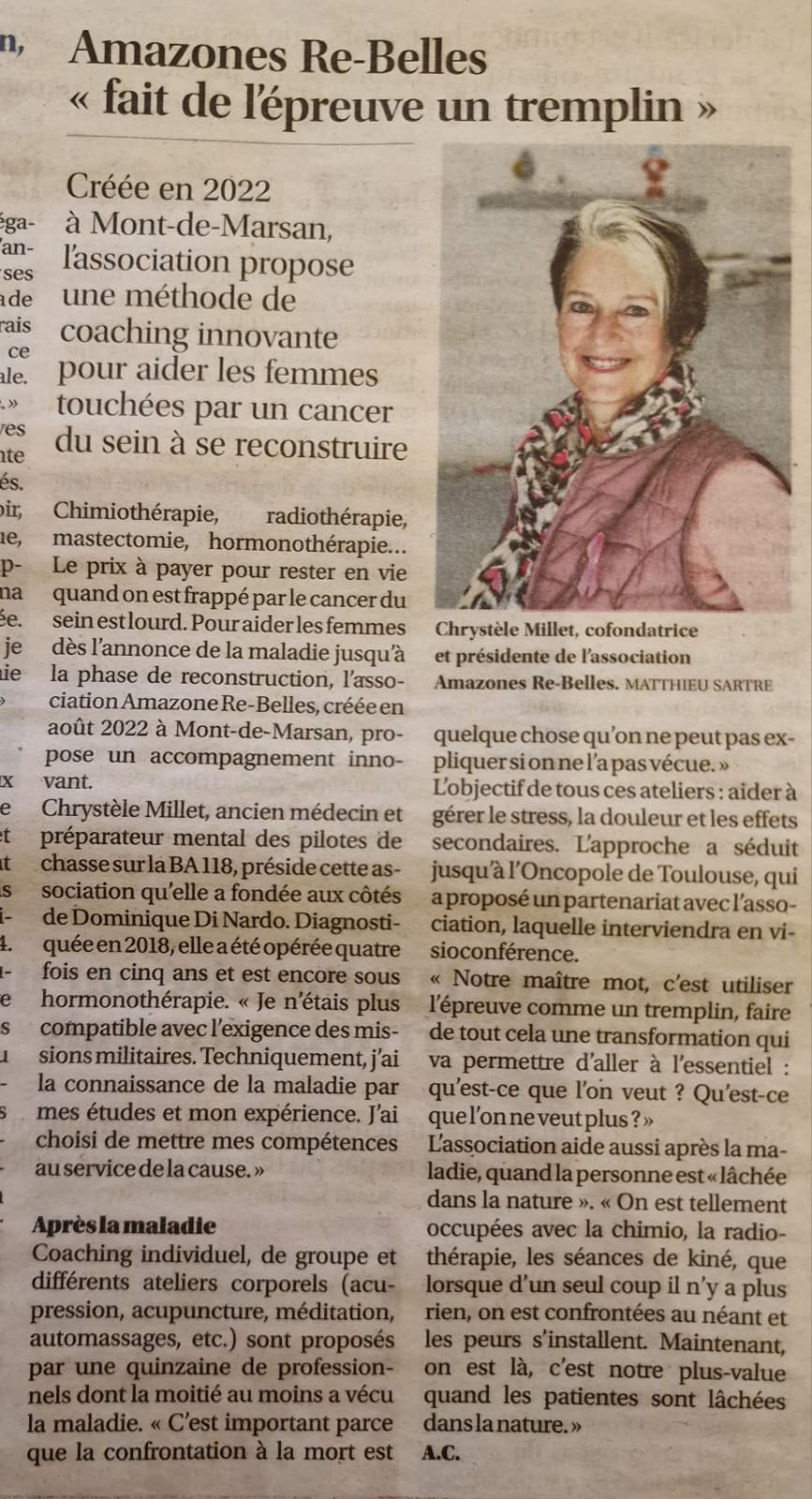 Chrystèle Millet, cofondatrice d’Amazones Re-Belles, interview dans Sud Ouest