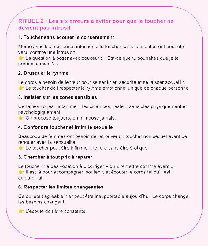 Encadré présentant le rituel 2 : six erreurs à éviter pour que le toucher ne devienne pas intrusif