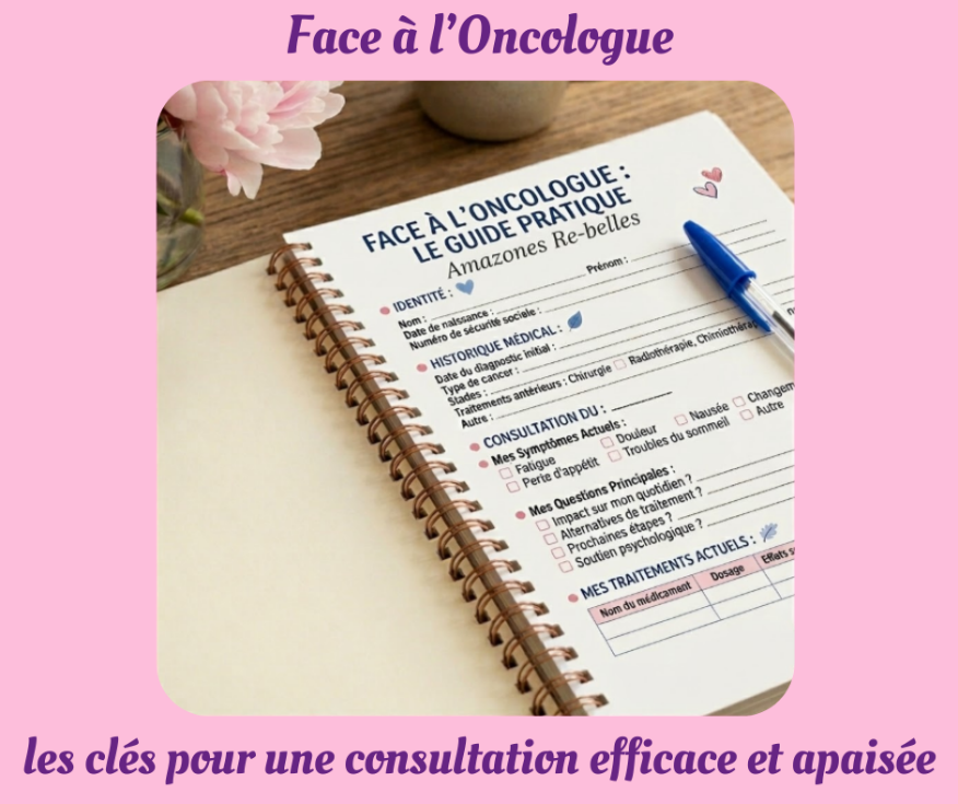 Guide de préparation à une consultation chez l’oncologue avec carnet et stylo